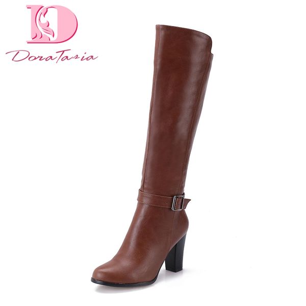 

doratasia new dropship large size 34-43 add fur winter boots woman shoes high heels knee high boots lady shoes, Black
