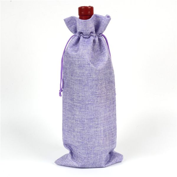 

15*35cm linen red wine bottle bag pull rope bunch burlap jute pouch champagne wine red wine gift bag, Pink;blue