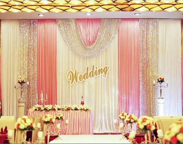 

2109 new 10x20ft party stage backdrops for wedding decoration background curtains silver sequin backdrop with swags