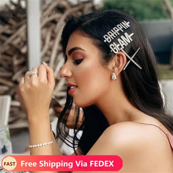 

bling мода золото деньги войти слово письмо престижное pin волос rhinestone для женщин клипсы кристалл волос ювелирных barrettes hairgrip во, Black;brown