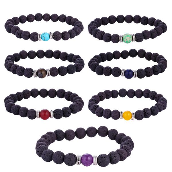 

8MM Natural Lava rock beaded bracelets Essential Oil Diffuser Stone 7 Chakra charm Wrap Bangle For women Men DIY Aromatherapy Jewelry Bulk