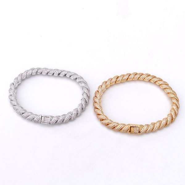 

8mm wide hip hop micro paved cubic zirconia bling iced out twist round link chain bangle bracelet for men rapper jewelry, Black