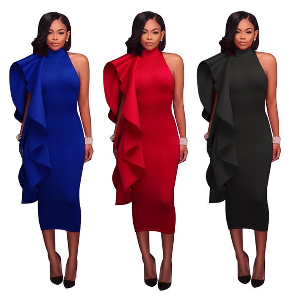 

Hot Women Summer Dresses Ruffle Sleeve Zipper Dresses Designer Sexy Party Women Casual Dresses Female Clothing