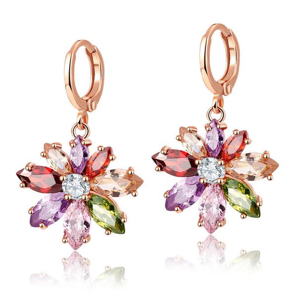 

clip-on & screw back fashion ladies rose gold color crystal zircon ear clip plating silve earrings sweet earring flower temperament jewelry, Silver