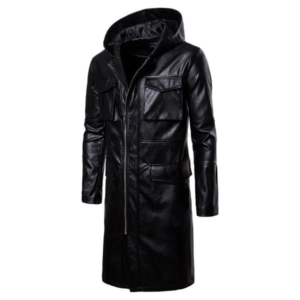 

2019 autumn & winter new style long windproof leather coat ouma sportsman locomotive leather coat jacket b048, Black