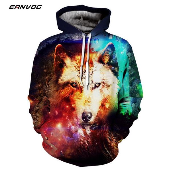 

eanvog 3d paint wolf skull pattern men women hoodie sweatshirt punk rock coat shirt men's hoodies sweatshirt, Black