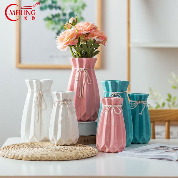 Modern Glaze Ceramic Origami Rope Vase Pink Blue White Tabletop