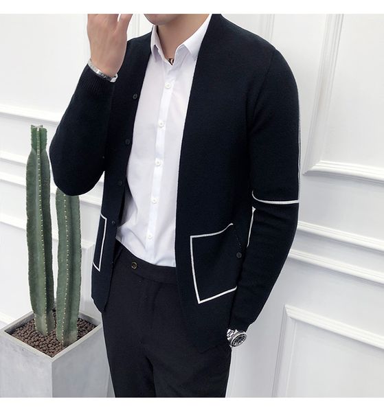 

autumn and winter sweater men luxury contrast color knitted cardigan sweater male plus size 4xl slim mens knit jackets, White;black