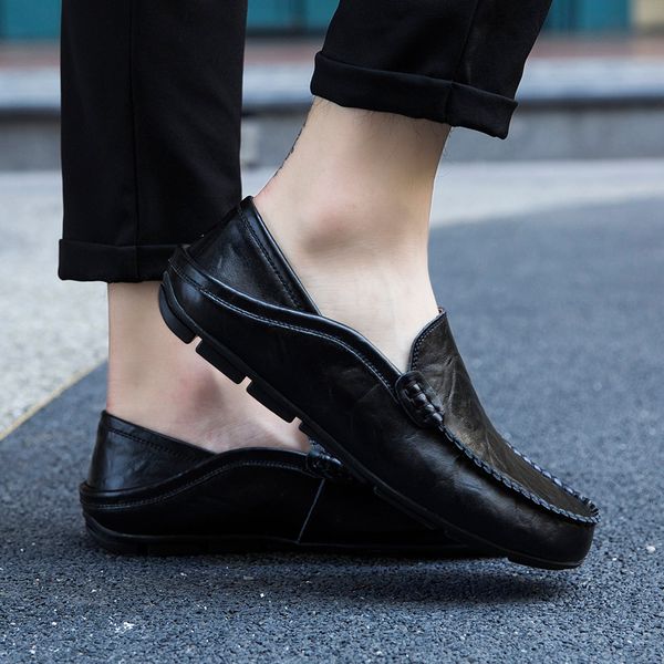 

men shoes genuine leather moccasin loafers designer slip on flat boat shoes male classical chaussure homme size 38-57 xz-127 cs10, Black