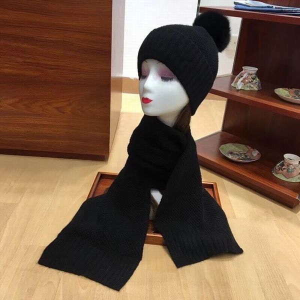 

2020 new arrival cotton knitting black hats with black hair ball cap women's winter comfortable warm hats and scarves with box, Blue;gray