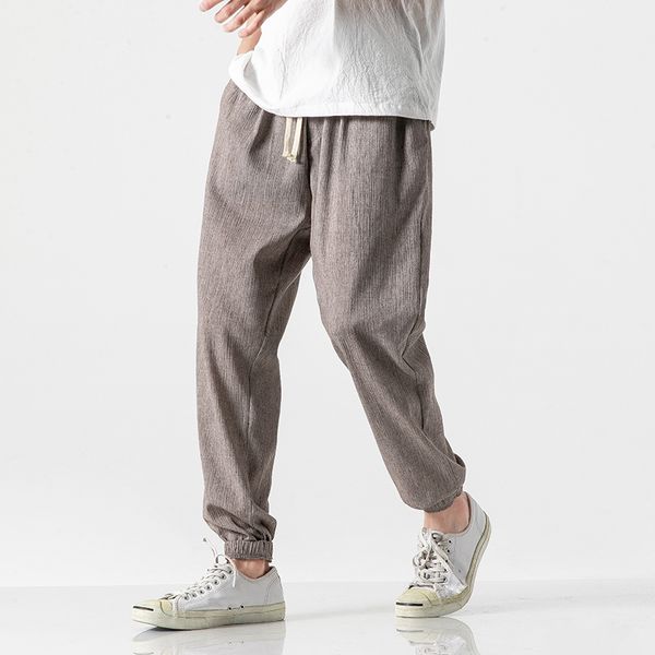 

2020 summer men's cotton linen pants casual loose harem pants men's jogging fltness traditional harajuku summer clothes, Black