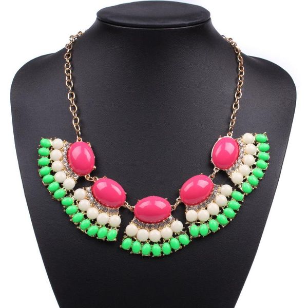 

gold color chain pendant necklace for women florosy brand acrylic bead flower big statement ladies necklace jewelry, Silver