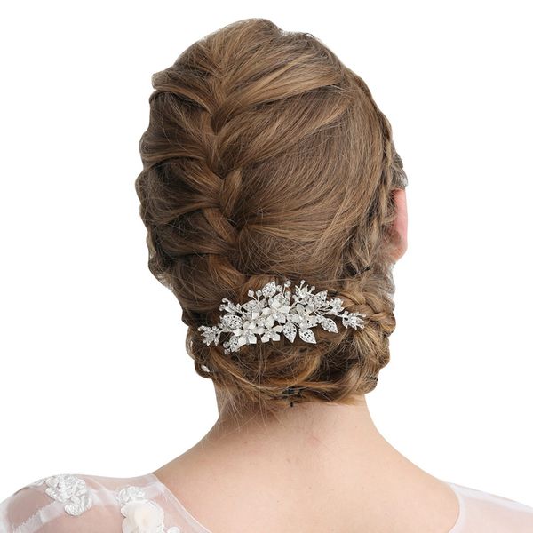 

silver wedding hair comb rhinestone hair clip-flower comb handmade bridal accessories for bridal and bridesmaid, Golden;white