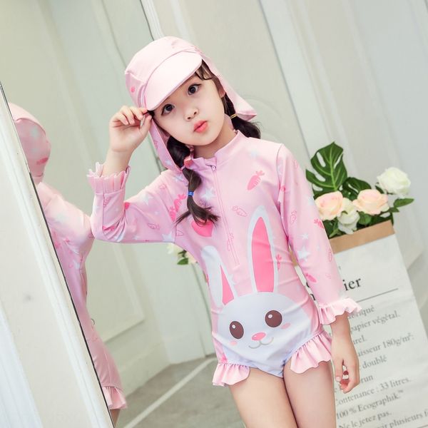 

xb8ne one-piece cartoon front sweet cute little stand collar girl children's one-piece cartoon front sweet cute little stand swimsuit z, White;black