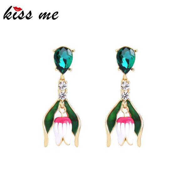 

kiss me double type unique enamel flower crystal ear stud&ear clip for women gifts 2019 earring jewelry charm accessories, Golden;silver