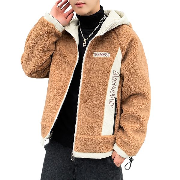 

men's casual hooded plush pocket zipper jacket new fashion winter printing coat long sleeve outwear male windbreaker ,ga501, Black