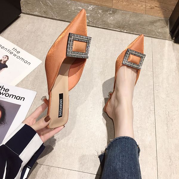 

med shoes woman 2020 slippers women summer cover toe thin heels rivet slides pantofle heeled mules soft new, Black