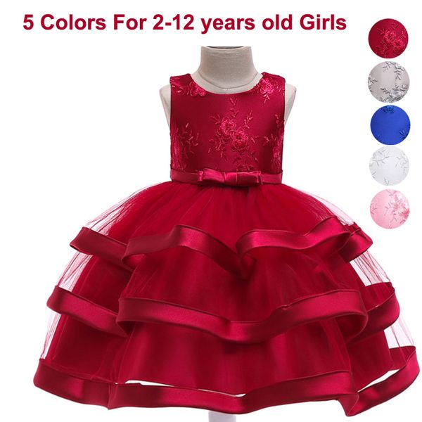 

girls embroidery princess dress children's fringe wedding dresses fluffy dress party host mermaid dress 3-12t, Red;yellow