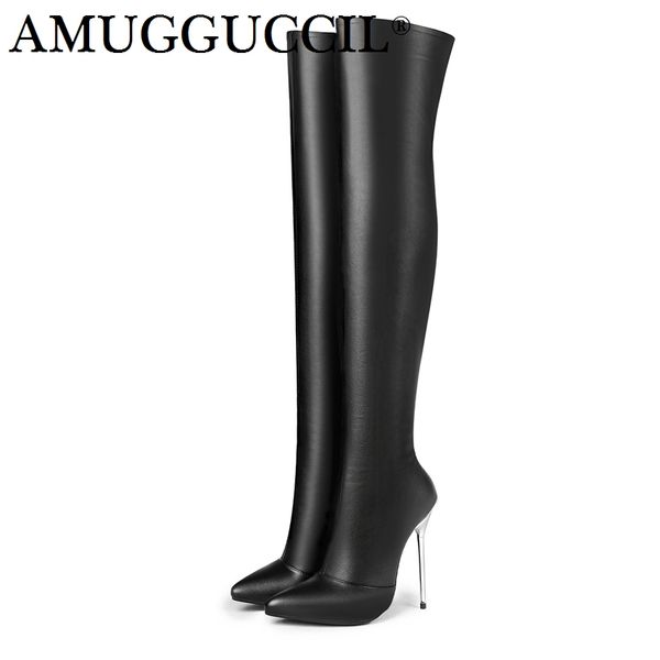 

2019 new arrival plus big size 33-43 black red zip 12.5cm high heel over the knee thigh high autumn winter women boot x1701