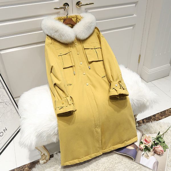 

janveny long down jacket women 2020 large natural fur hooded winter coat women 90% white duck down thick female parkas, Black