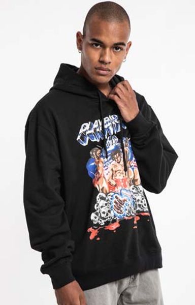 

19 european and american tide brand men's high street dark street trend portrait printing oversize men's clothing, Black