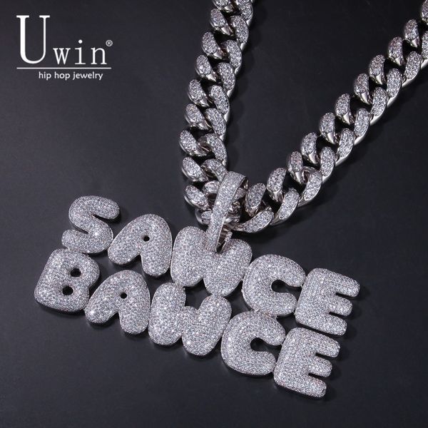 

uiwn custom bubble letter necklace with 20mm cuban chain name men's zircon pendant commission gift jewelry, Silver