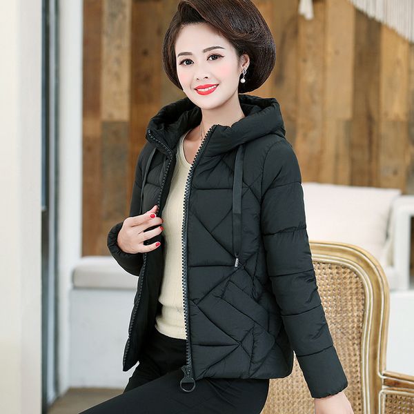 

women's down & parkas winter jacket high-end wild thick hooded cotton temperament fashion pocket mother dress, Black