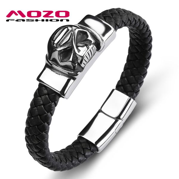

mozo fashion 2020 new trendy men bracelet leather skull stainless steel simple bracelets man collocation punk cuff jewelry 132, Golden;silver