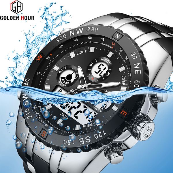 

reloj hombre goldenhour luxury men watch erkek kol saati automatic sport military army favorite man watch 2019 relogio masculino, Slivery;brown