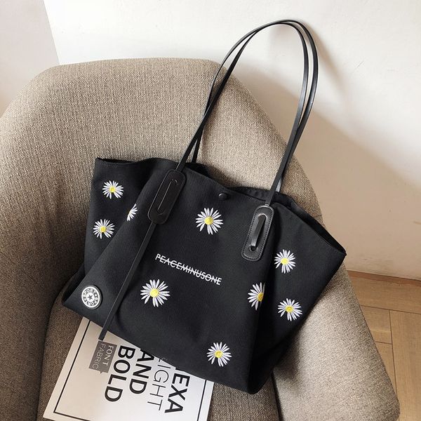 

small daisy canvas bag female shoulder large bag female large capacity 2020 new student textbook tote