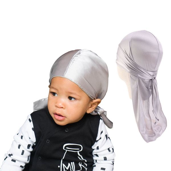 

new child extra long tail du-rag silky breathable bandanas turban hat wigs doo durags headwear headband hair accessories, Blue;gray