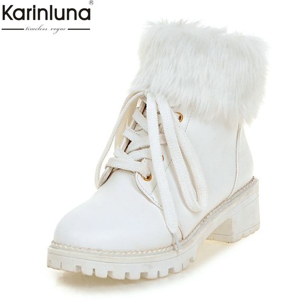 

2019 russia winter shoes women shoelaces big size 33-43 add fur winter boots women shoes woman ankle boots woman, Black