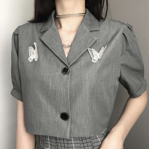 

women's suits & blazers fashion blazer women short sleeve turn down collar puff vintage coat summer butterfly single breasted jackets, White;black