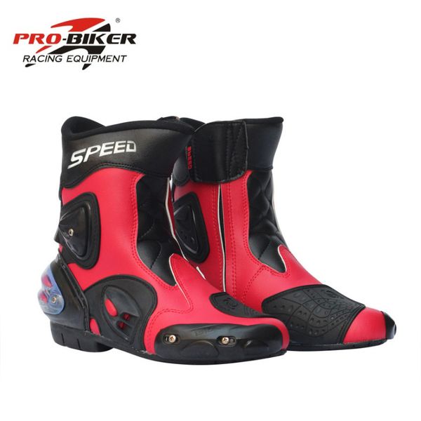 

2017 botas hombre pu leather motorcycle boots pro-biker speed bikers moto racing motocross leather shoes black/red/white