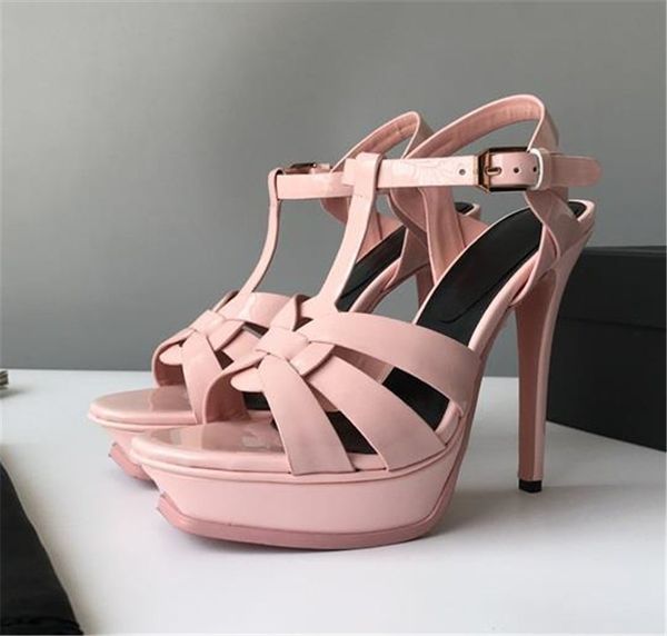 

2020 new fashion tribute patent soft leather platform sandals for women shoes t-strap high heels sandals lady shoes pumps original leather, Black