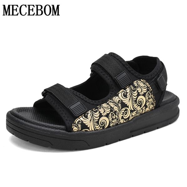 

summer beach sandals men casual shoes fashion golden pattern sandals hook&loop black men canvas shoes