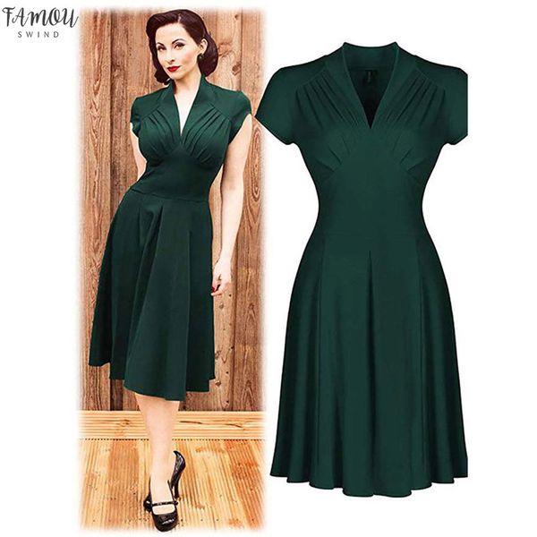 

2020 vintage style 1940s shirtwaist flared party tea elegant women dress summer dress swing skaters size 8-18, Black;gray