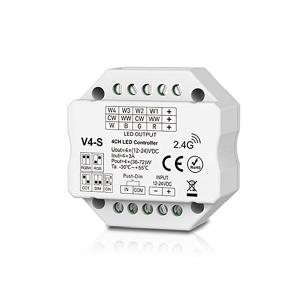 DC12V-24V Dimmen 4CH LED RF Controller V4-S Push Dim DIP Schalter Dimmer Für einfarbige, zweifarbige, RGB RGBW LED-Streifenlicht