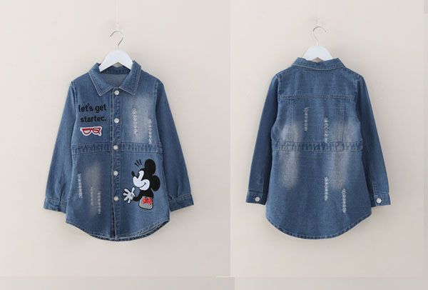 

girl's long denim trench coat, Blue;gray