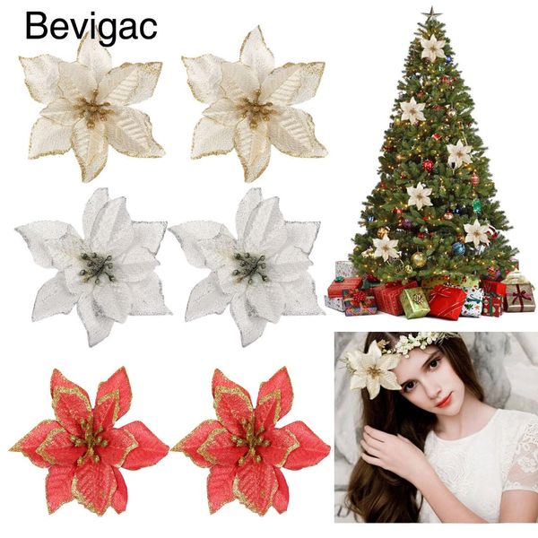 

bevigac 20 pcs 13cm xmas glitter artificial flowers ornaments decorations for home christmas tree wreaths party wedding decor