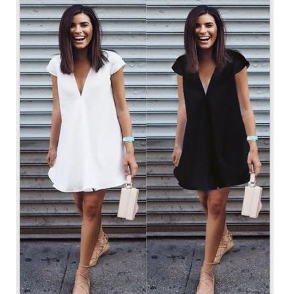

womens clothes white dress women ladies dresses fashion summer short mini dress casual short sleeve party dress black white drop shipping, Black;gray