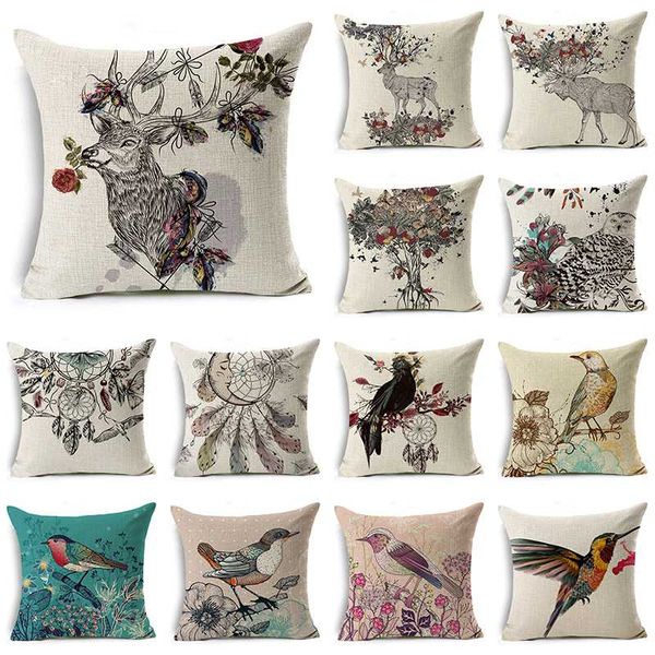 

wzh flower and animal cushion cover 45x45cm linen decorative pillow cover sofa bed pillow case