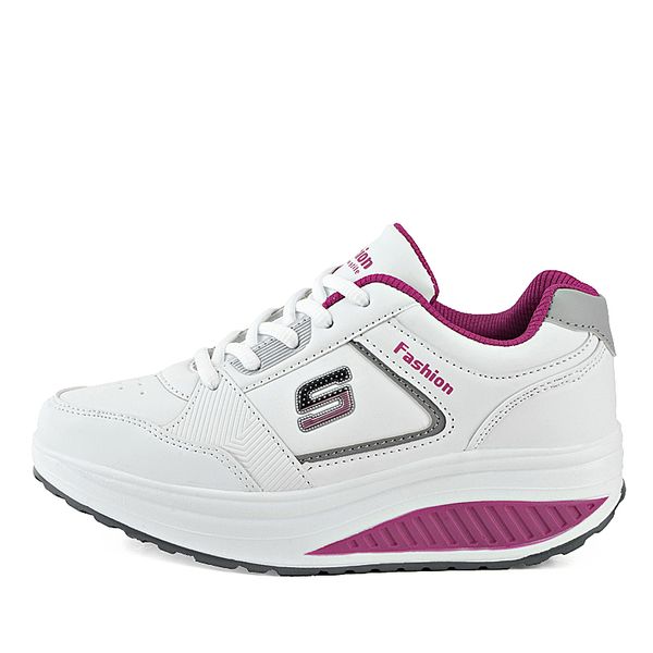 

new breathable air mesh fitnessshoes women lace up platform casual shoes low height increasing swing shoes, Black;white