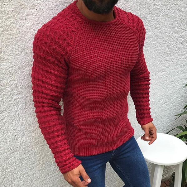 

men knitted crew neck jumper pullover long sleeve sweater muscle fit winter, White;black