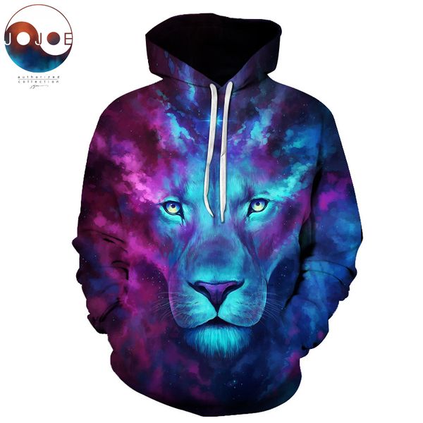 

firstborn by jojoesart galaxy lion men women hoodies quality 3d sweatshirts funny animal printed pullover hooded streetwear, Black