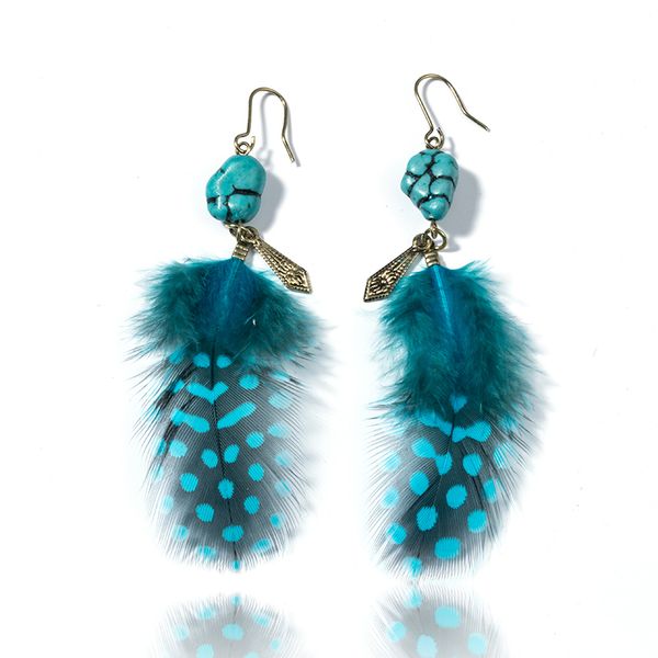 

lovely nature feather dangle hanging drop earrings with natural stone for women ladies girls party holiday jewelry ornaments, Silver