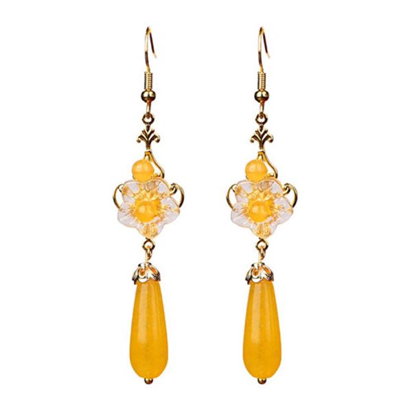 

wholesale 10 pairs gold plated tear drop yellow and purple colored glaze dangle earrings for women flower jewelry, Silver