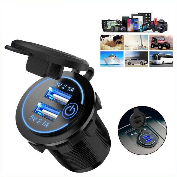 

waterproof 12v/24v car cigarette lighter socket adapter recessed dual usb car charger adapter with touch button accessories