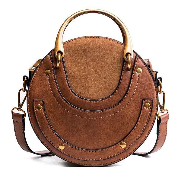 

new arrival brand women pu leather round handbag metal ring small shoulder bags circular scrub ladies crossbody bag