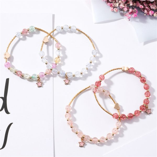 

doreenbeads imple wild flower crystal charm bracelet women sweet love five-pointed star stretch bracelet fashion jewelry,1 pc, Golden;silver